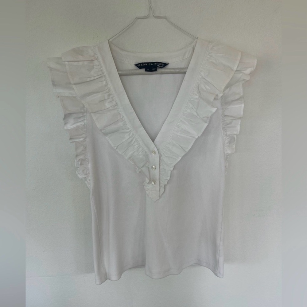 Veronica Beard White Ruffle Top - Picture 5 of 7